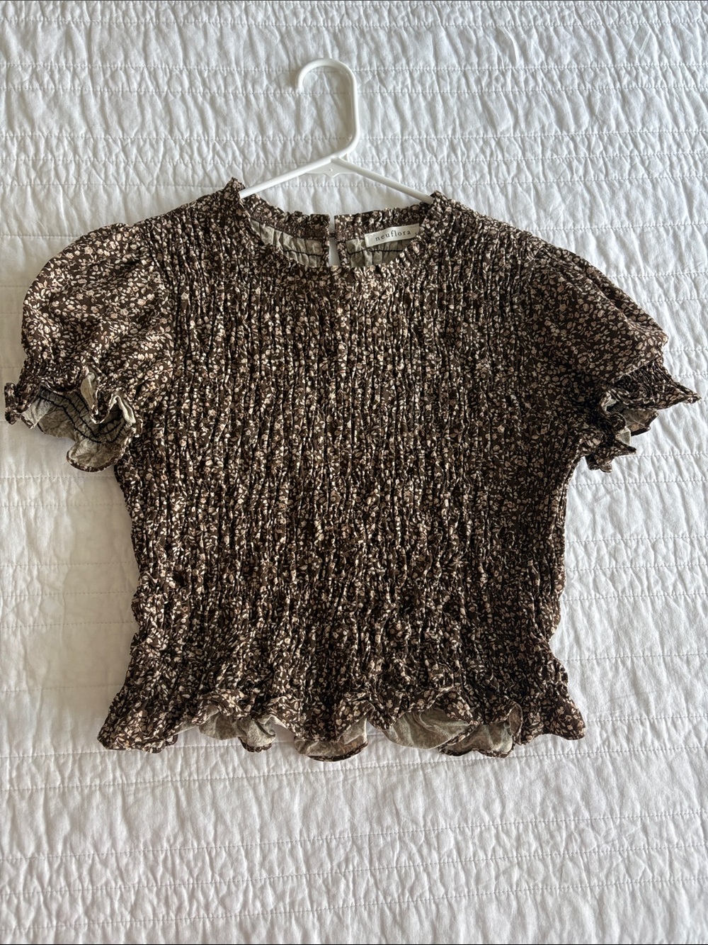 Neuflora Brown Floral Smocked Ruffle Top